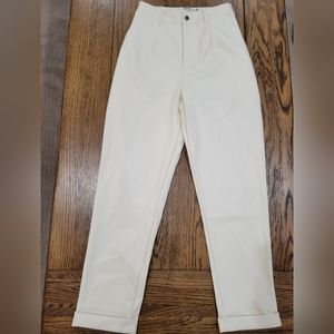 High Waisted Faux Leather Cigarette Straight Leg Rolled Cuff Pants